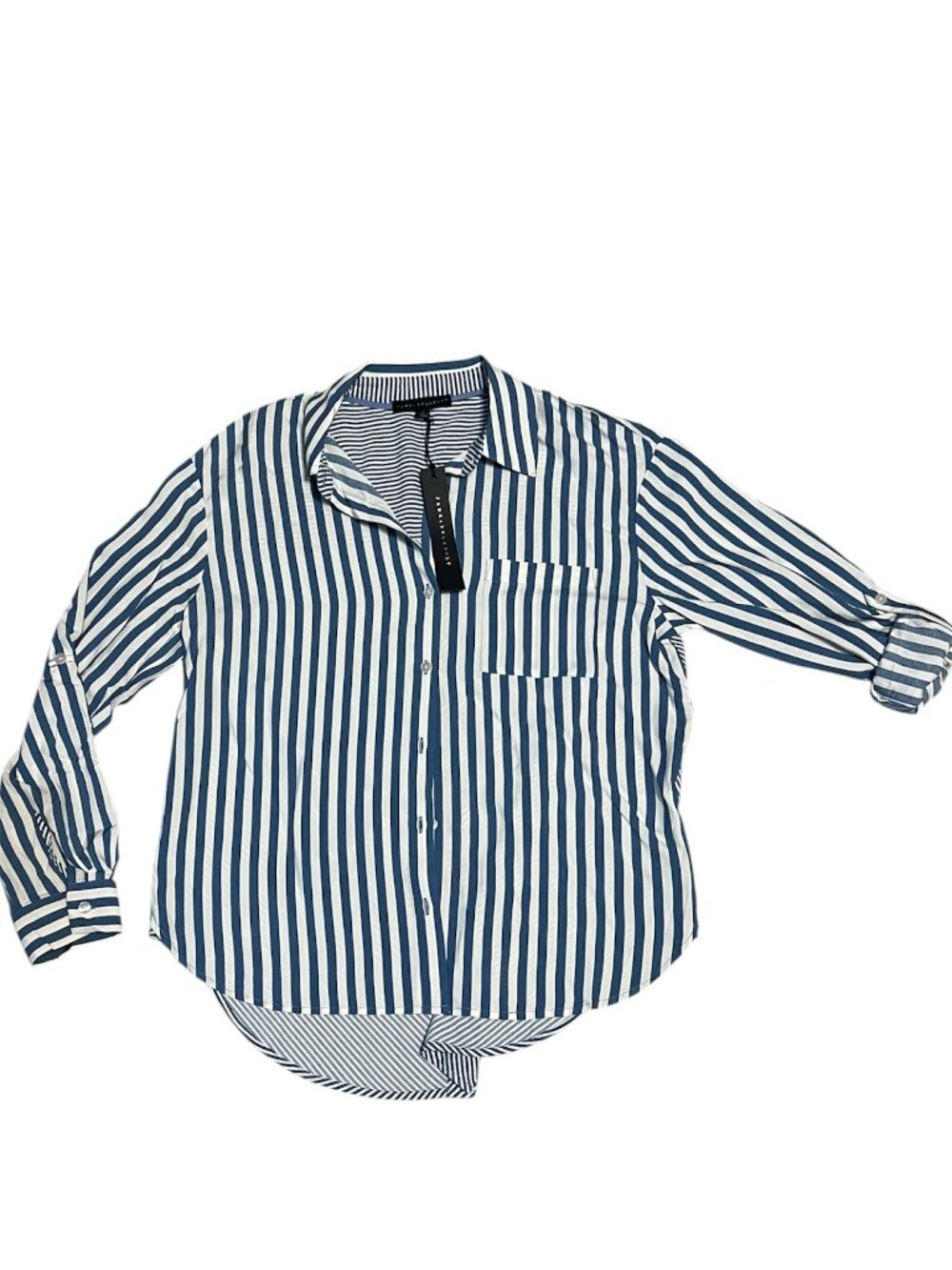 ane + Delancey Elegant Blue & White Striped 3/4 Sleeve Button-Down Blouse -M